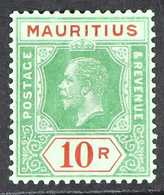 1913 - 22 10r Green And Red On Emerald With Emerald Back, Wmk MCA, SG 204c, Very Fine Mint. For More Images, Please Visi - Mauritius (...-1967)