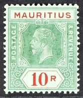 1913 10r Green And Red On Emerald With Olive Back, Wmk MCA, Very Fine Mint. For More Images, Please Visit Http://www.san - Mauritius (...-1967)