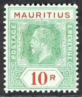 1913 10r Green And Red On Emerald With Olive Back, Wmk MCA, Very Fine Mint. For More Images, Please Visit Http://www.san - Mauricio (...-1967)