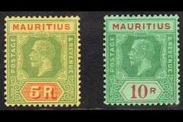 1921-34 5r And 10r Top Values, Die II, Watermark Multi Script CA, Fine Mint. (2 Stamps) For More Images, Please Visit Ht - Mauricio (...-1967)