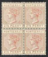 1884-85 2½d Red Brown, Wmk CA, Perf 14, SG 9, Mint Block Of 4 With Evenly Toned Gum (the Lower Pair Never Hinged), Some  - Montserrat