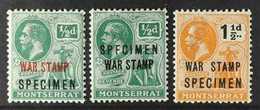 1917-19 War Tax Set, Overprinted "SPECIMEN", SG 60/62s, Fine Mint. (3 Stamps) For More Images, Please Visit Http://www.s - Montserrat