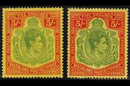 1938-44 5s Key Plates, On Chalky And Ordinary Papers, SG 141/141a, Very Fine Mint. (2 Stamps) For More Images, Please Vi - Nyassaland (1907-1953)