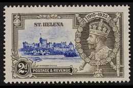 1935 2d Ultramarine And Grey Silver Jubilee, Diagonal Line By Turret, SG 125f, Very Fine Mint. For More Images, Please V - Sint-Helena