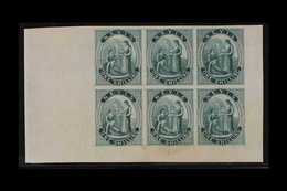 1862 IMPERF PROOFS. 1s Green (as SG 4) IMPERF PROOFS BLOCK Of 6 (positions 7 To 12) Printed On Thin Ungummed Greyish Pap - St.Christopher, Nevis En Anguilla (...-1980)