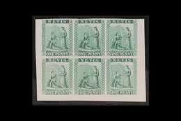 1862 IMPERF PROOFS. 1d Green (as SG 1) IMPERF COLOUR PROOFS BLOCK Of 6 (positions 7 To 12) Printed In Unissued Colour On - St.Cristopher-Nevis & Anguilla (...-1980)