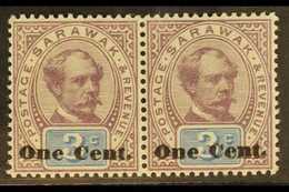 1889 1c On 3c Purple And Blue, SG 22, Superb Mint Pair, Right Hand Stamp Showing Partial Doubling Of Surcharge. For More - Sarawak (...-1963)