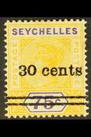 1902 30c On 75c. Yellow And Violet, REPAIRED "S", SG 42b, Fine Mint. For More Images, Please Visit Http://www.sandafayre - Seychelles (...-1976)