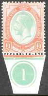 1913-24 KGV £1 Green And Red, SG 17, Lower Marginal Example Including Plate Number "1", Very Fine Lightly Hinged Mint. L - Non Classificati