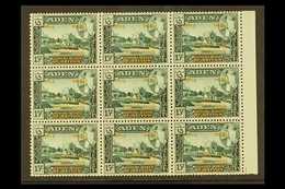 1966 10f On 15c Green Surcharge, Variety "Surcharge Inverted", SG 58a, Superb Marginal NHM Block Of 9. For More Images,  - Aden (1854-1963)