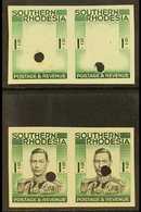 1937 1s IMPERFORATE Plate Proofs Ex Waterlow Archive, Two Pairs On Gummed Paper With Security Punctures, One In Frame On - Rhodesia Del Sud (...-1964)