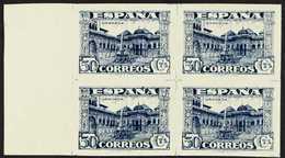1936 50c Deep Blue "Granada", Variety IMPERFORATE, Edifil 809s, Marginal Block Of 4, Never Hinged Mint For More Images,  - Other & Unclassified