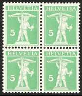 1909-1911 5(c) Green "Tell's Son" Type II, Mi 113 II, SG 257, Block Of 4, Never Hinged Mint (4 Stamps) For More Images,  - Andere & Zonder Classificatie