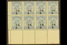 1893 ½d On 1d Dull Blue Surcharge In Black, SG 19, Fine Unused No Gum Lower Left Corner BLOCK Of 8, Fresh & Attractive.  - Tonga (...-1970)