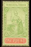 1921-22 £1 Green And Carmine, Wmk Mult Script CA, SG 215, Mint Lightly Hinged Mint. For More Images, Please Visit Http:/ - Trinidad & Tobago (...-1961)