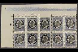 1945 VARIETY 2.50L Blue And Black, Pius XII, Corner Block Of 10, Row 1/3, Showing The Variety "Imperf At Top", Sass 96d, - Autres & Non Classés