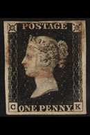 1840 1d Black "CK" Plate 6, SG 2, Fine Used With Light Red MX Cancel, Four Neat Margins. For More Images, Please Visit H - Unclassified