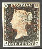1840 1d Black 'JC' Plate 1a, SG 2, Used With 4 Neat Margins, Bearing A Lightly Cancelled Red Maltese Cross. Fresh & Attr - Non Classés
