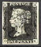 1840 1d Black 'OK' Plate 5, SG 2, Used With 4 Margins And Complete Upright Lightly- Struck Black MC Cancellation, A Beau - Non Classés