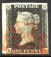 1840 1d Black 'RA' Plate 8, SG 2, Used With 4 Small To Jumbo Margins, Very Fine Red MC Cancellation. For More Images, Pl - Sin Clasificación