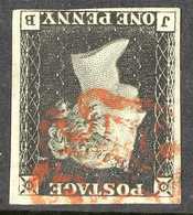 1840 1d Black 'J - B,' Plate 1b, Showing The Variety "WATERMARK INVERTED", SG 2Wi,  Fine Used With Clear To Large Margin - Non Classés