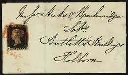 1840 1d Black 'FK' Plate 1b, SG 2, Very Fine Used On Large Part Entire (missing Side Flaps) Tied By Red Maltese Cross Ca - Ohne Zuordnung