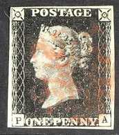 1840 1d Black 'PA' Plate 9, SG 2, Used With Red Maltese Cross Cancels, Four Mostly Good Margins, Fresh. For More Images, - Non Classés
