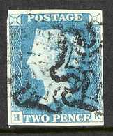 1840 2d Blue 'HK' Plate 2, SG 5, Fine Used With Two Maltese Cross Cancels, Four Clear To Good Margins, Fresh. For More I - Sonstige & Ohne Zuordnung