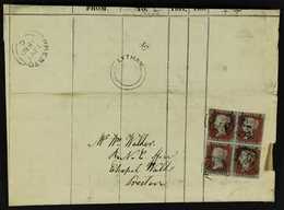 1850 (29 Jun) EL Sent From Lytham To Preston Bearing A 1d Red-brown Imperf BLOCK OF FOUR 'QD / RK' From Plate 85 (SG 8)  - Autres & Non Classés