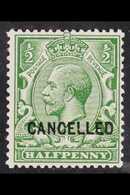1912-24 ½d Green With Type 24 "CANCELLED" Overprint, SG Spec N14v, Superb Never Hinged Mint. For More Images, Please Vis - Non Classés