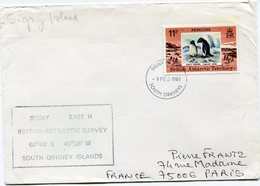 B. A. T. LETTRE DEPART SIGNY ISLAND 9 FEB 1981 SOUTH ORKNEYS POUR LA FRANCE - Cartas & Documentos