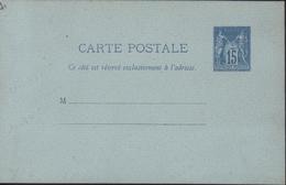 Entier Carte Postale 15 Ct Sage Bleu Storch J1 2 Lignes Adresse Dos Blanc Cote Storch 150 Euros - Standaardpostkaarten En TSC (Voor 1995)