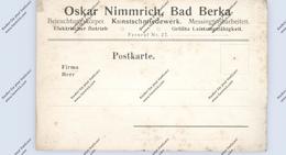 0-5302 BAD BERKA, Firmen-Postkarte Oskar Nimmrich, Kunstschmiedewerk, 1924 - Bad Berka