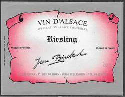 ALSACE - Riesling - Jean Birckel - La Cave Jean - Béblenheim (état Neuf) - Riesling