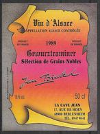 ALSACE - Gewurztraminer Sélection De Grains Nobles 1989 - Jean Birckel - La Cave Jean - Béblenheim (état Neuf) - Gewurztraminer