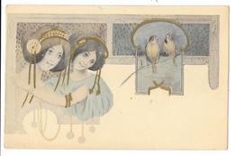 Cpa: ILLUSTRATEUR - Deux Femmes (Moineaux, Art Nouveau Style Kirchner) Précurseur - 1900-1949