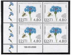 Estonia 2000 .  Cornflower And Bee. Block Of 4.  Michel # 369 - Estonia
