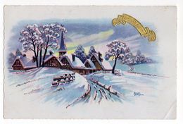 Nouvel An-Bonne Année-1945-Paysage De Neige Avec Maisons,grains De Givre--illustrateur  Roger Lavasseur. à Saisir - Nieuwjaar