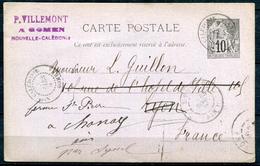 NOUVELLE CALEDONIE -  EP - CP 10 C NOIR , OBL. GOMEN LE 9/3/1898 AVEC GRIFFE LINÉAIRE POUR LYON - TB & RARE - Cartas & Documentos