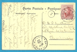 168 Op Kaart Stempel NAMUR, Met Als Aankomst Geschrapte Postagentschapstempel CHARLEROY 1 - 1919-1920 Roi Casqué