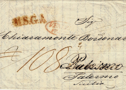 1839- Letter From Triest To Palermo  - M.S.G.A.  + Transit VENEZIA  - Rating 108 - ...-1850 Préphilatélie