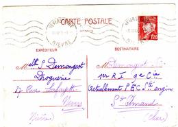 NEVERS GARE Nièvre Carte Entier Postal 1, 20 F Pétain Yv 515-CP1 Ob Meca 8 3 1942 Dest St Amand Cher - Standard Postcards & Stamped On Demand (before 1995)
