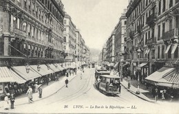 CARTE POSTALE ORIGINALE ANCIENNE : LYON LA RUE DE LA REPUBLIQUE  TRAMWAYS ANIMEE  RHONE (69) - Tramways