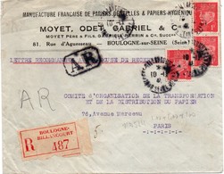 Boulogne-Billancourt 1941 - Lettre Recommandée Avec étiquette Sur Pétain - 1921-1960: Modern Tijdperk