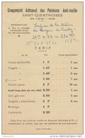 TARIF GROUPEMENT ARTISANAL DES PEINTURES ANTI ROUILLE SAINT QUENTINOISES REPRÉSENTANT A THENELLES AISNE - Droguerie & Parfumerie