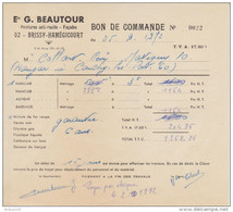 BON DE COMMANDE 25 SEPTEMBRE 1972 Éts. BEAUTOUR BRISSY HAMÉGICOURT AISNE PEINTURES ANTI ROUILLE FACADES - Droguerie & Parfumerie