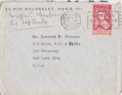 Lettre à Entête Obl. Flier (...cigare Diplomate) Paris 80 Le 18 IX 1935 Sur N° 305 1f50 Tarif Du 1/8/26 Pour Les USA - Other & Unclassified