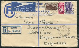 1945 South Africa Registered Letter, Airmail Benoni - Alex Moore Dancing School, Kingston On Thames, England. - Airmail