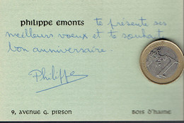 Ancienne Carte De Visite Autographe De Philippe Emonts, Av. G. Pirson, Bois-d'Haine (vers 1960) - Visitekaartjes