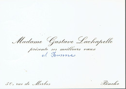 Ancienne Carte De Visite De Madame Gustave Lachapelle, Rue De Merbes, Binche (vers 1950) - Cartes De Visite